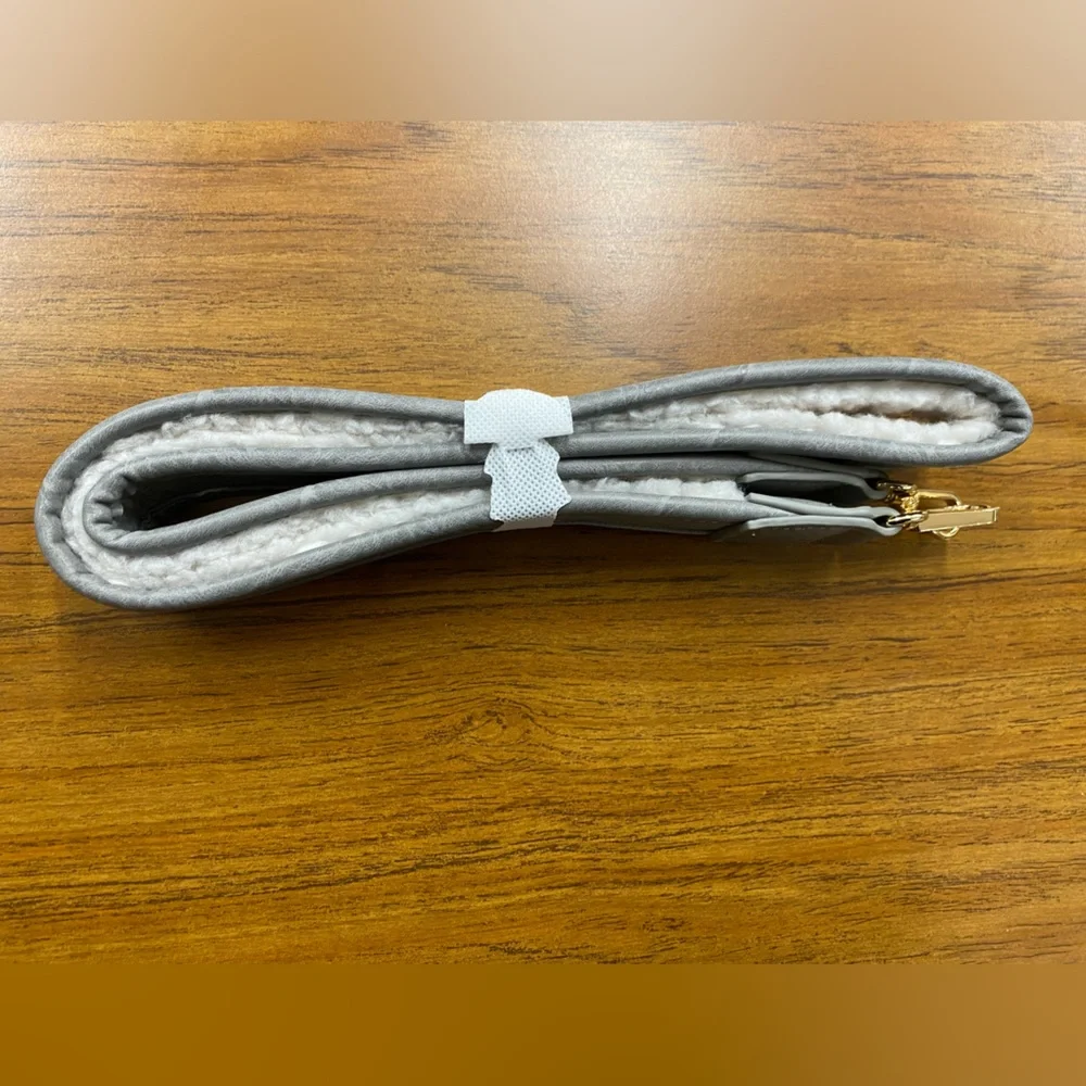 New Grey Vegan Leather Laptop/Purse Strap with Sherpa Fleece inside